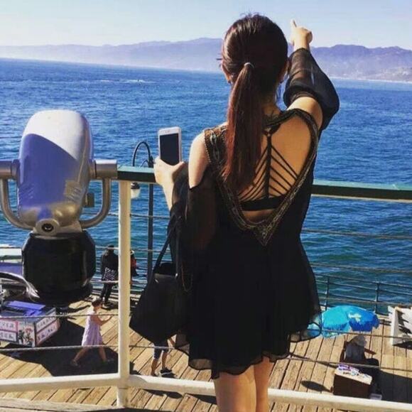 Free People Black XS Beaded Rhinestone Long Sleeve Dress - Picture 4 of 14